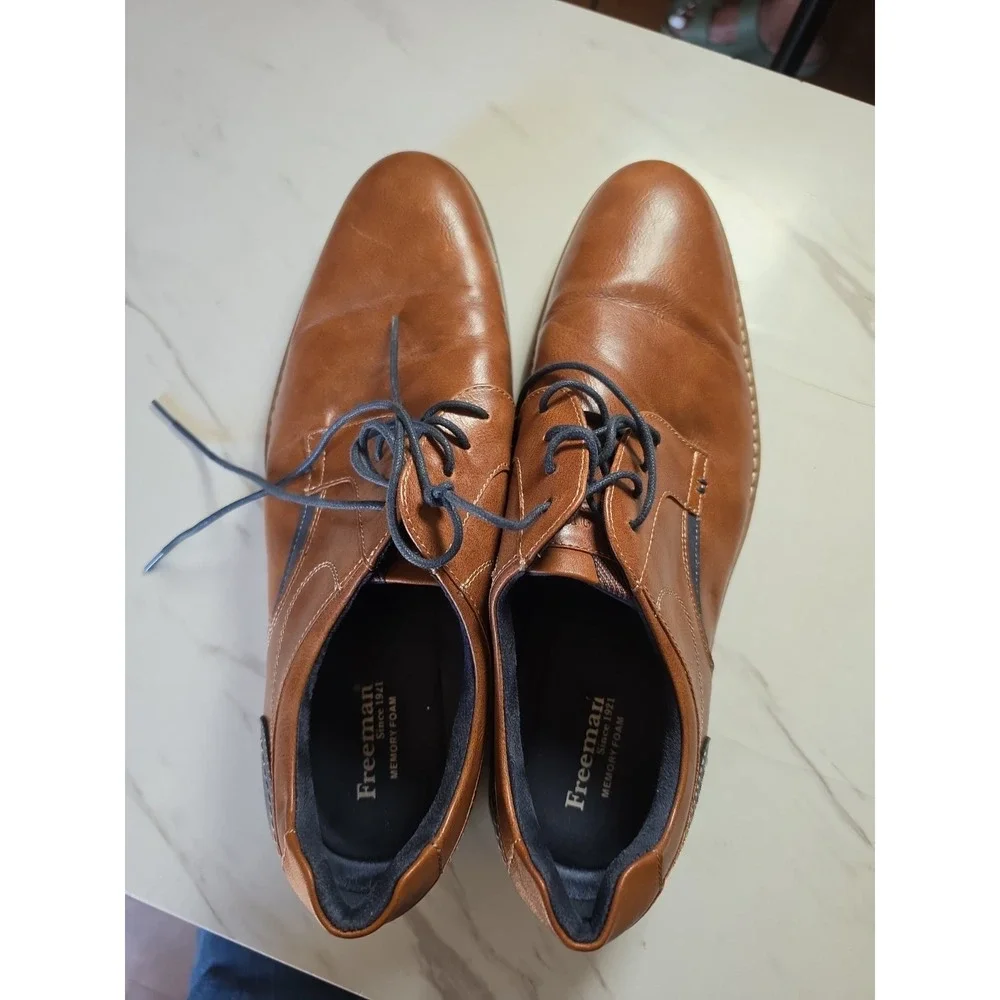 Freeman Tate Men's Leather Oxford Shoes Brown/Blue Memory Foam 12